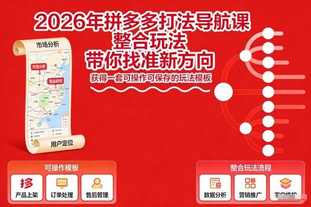 2026年拼多多打法导航课,整合玩法,带你找准新方向,获得一套可操作可保存的玩法模板