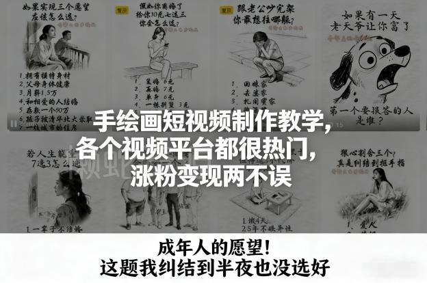 手绘画短视频制作教学，各个视频平台都很热门，涨粉变现两不误