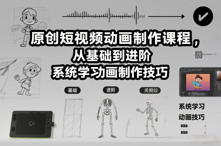 原创短视频动画制作课程,从基础到进阶,系统学习动画制作技巧