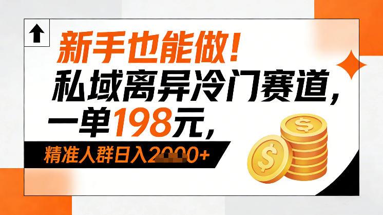 新手也能做!私域离异冷门赛道,一单198,精准人群日入1k+
