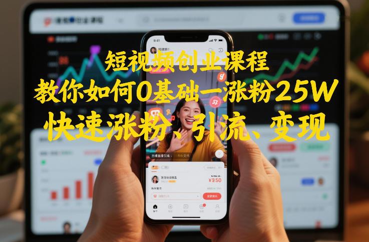 短视频创业课程,教你如何0基础一天涨粉25W,快速涨粉、引流、变现