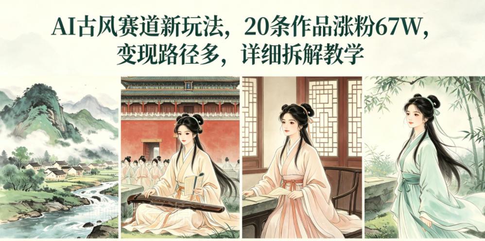 AI古风赛道新玩法,20条作品涨粉67W,变现路径多,详细拆解教学