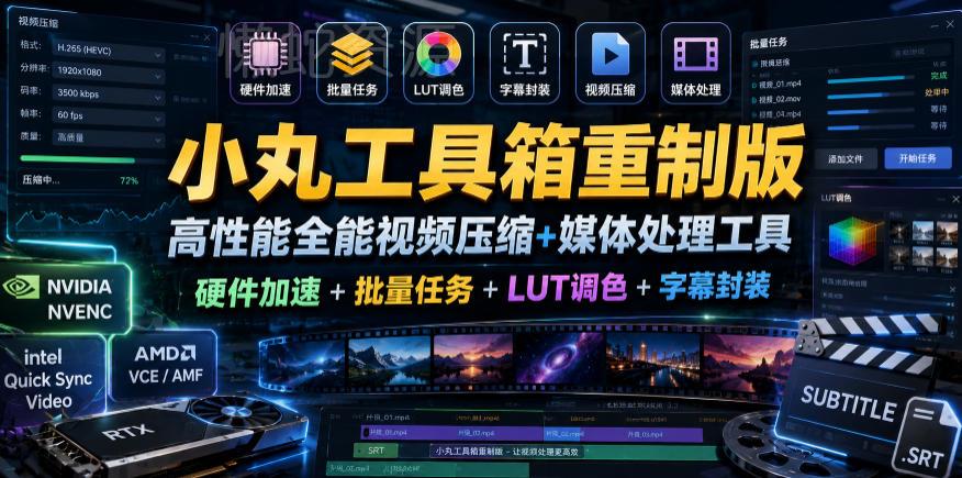 小丸工具箱重制版–高性能全能视频压缩+媒体处理工具|硬件加速+批量任务+LUT调色+字幕封装