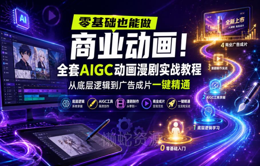 零基础也能做商业动画!全套AIGC动画漫剧实战教程,从底层逻辑到广告成片一键精通