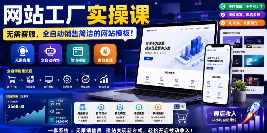 网站工厂实操课,无需客服,网站模板自动赚钱!【原创双语字幕】