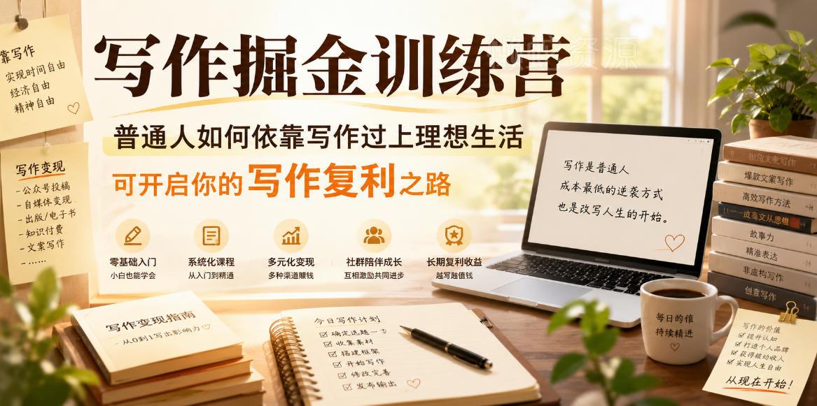 写作掘金训练营,普通人如何依靠写作过上理想生活,可开启你的写作复利之路(更新6月)