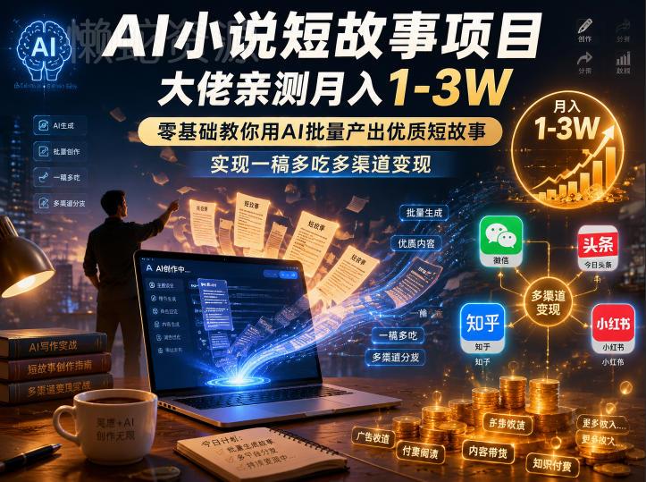 AI小说短故事项目,大佬亲测月入1-3W,零基础教你用AI批量产出优质短故事,实现一稿多吃多渠道变现(更新)