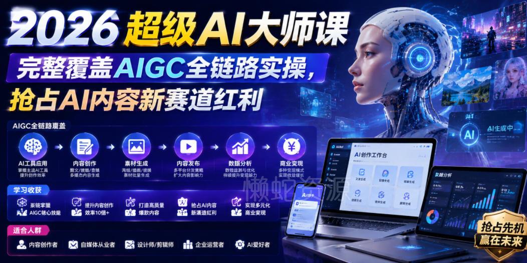 2026超级AI大师课，完整覆盖AIGC全链路实操，抢占AI内容新赛道红利