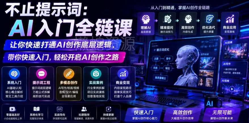 不止提示词:AI入门全链课,让你快速打通AI创作底层逻辑,带你快速入门,轻松开启AI创作之路