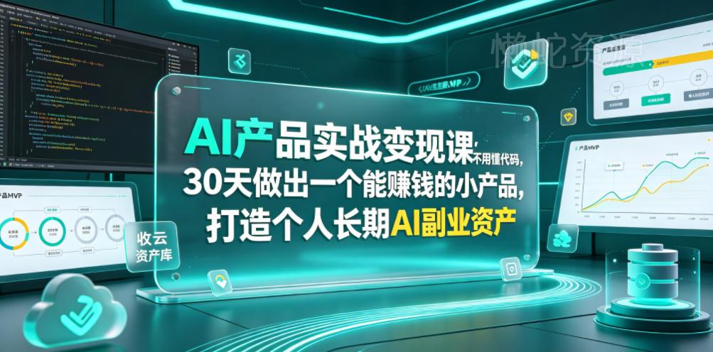 AI产品实战变现课，不用懂代码，30天做出一个能賺钱的小产品，打造个人长期AI副业资产