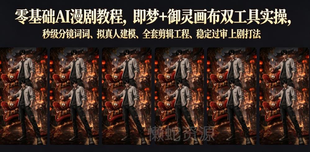 零基础AI漫剧教程,即梦+御灵画布双工具实操,秒级分镜提示词、拟真人建模、全套剪辑工程、稳定过审上剧打法