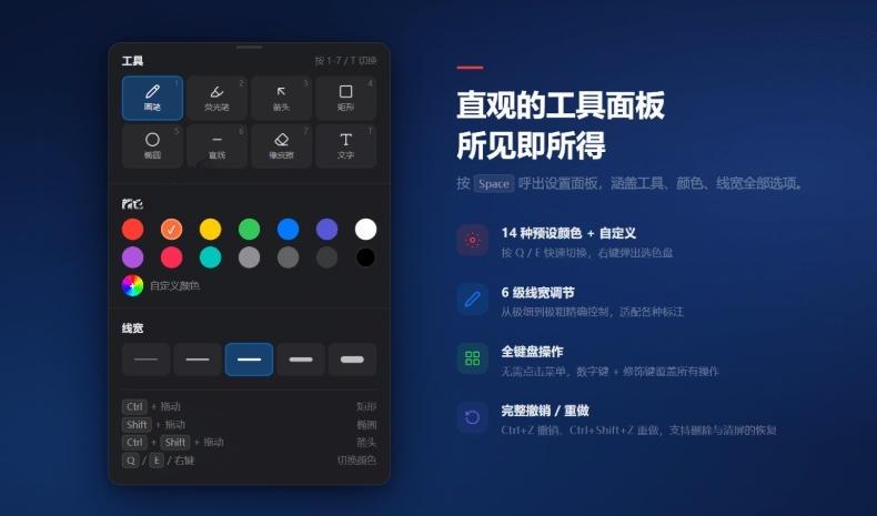开源轻量级屏幕标注工具,1.4MB实现电脑全屏变自由画布!支持8种标注工具和全键盘操控MarkerOn