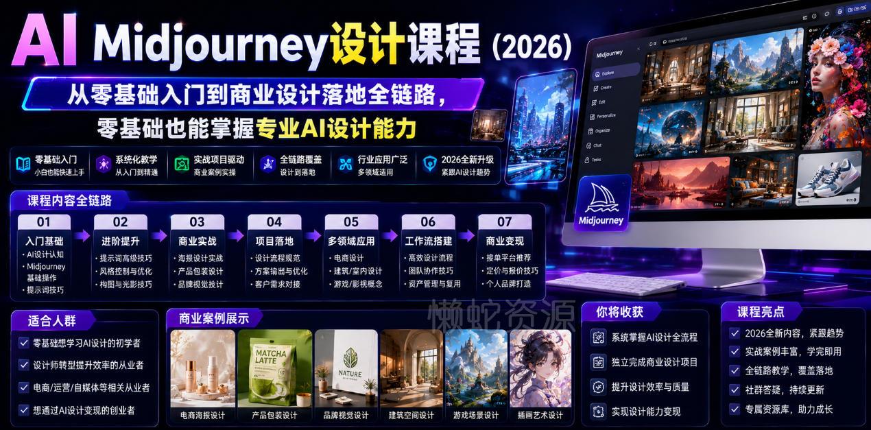 AI Midjourney设计课程(2026),从零基础入门到商业设计落地全链路,零基础也能掌握专业AI设计能力