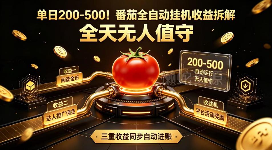 单日200-500!番茄全自动挂G收益拆解,全天无人值守,矩阵操作收益翻倍【揭秘】