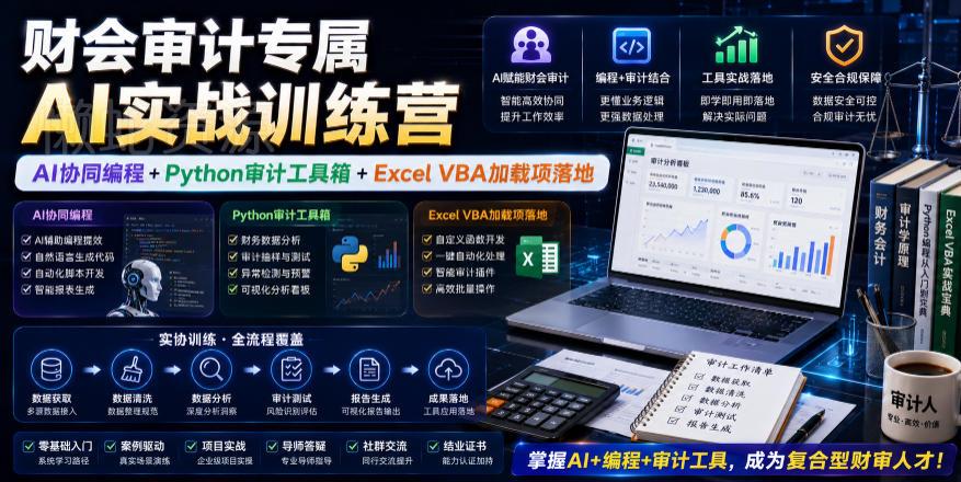 财会审计专属AI实战训练营｜AI协同编程+Python审计工具箱+Excel VBA加载项落地（更新0710）
