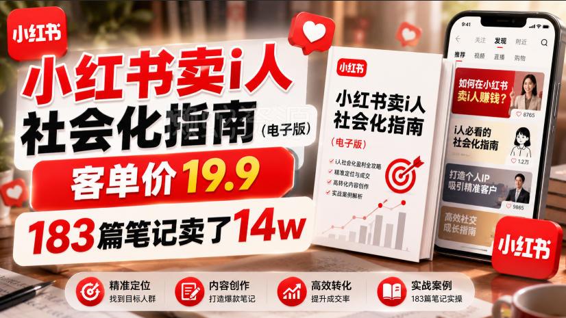 小红书卖I人社会化指南（电子版），客单价19.9，183篇笔记卖了14w！