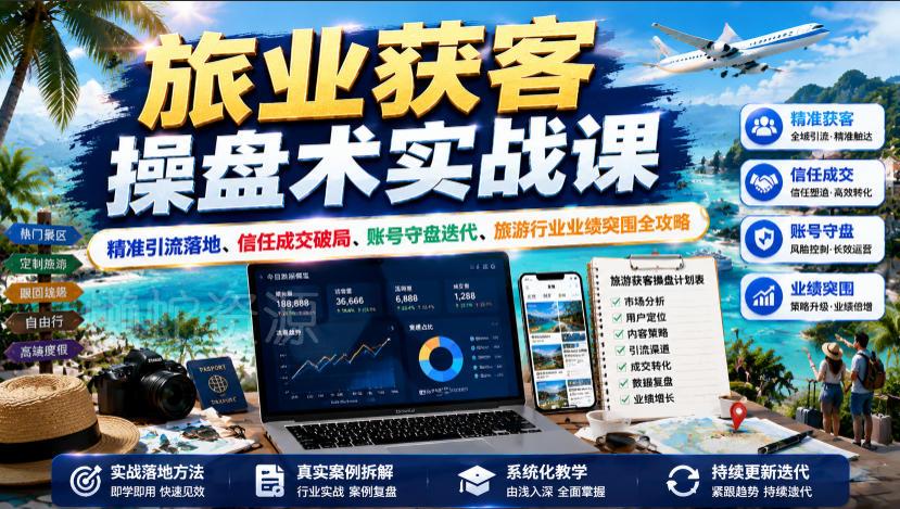 旅业获客操盘术实战课｜精准引流落地、信任成交破局、账号守盘迭代、旅游行业业绩突围全攻略