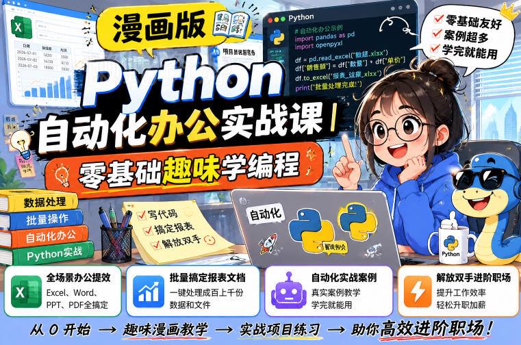 漫画版Python自动化办公实战课｜零基础趣味学编程，全场景办公提效、批量搞定报表文档、解放双手进阶职场