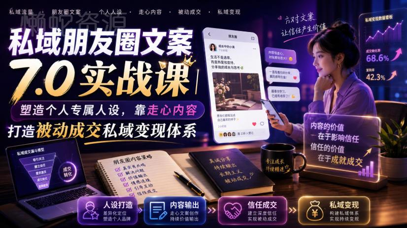 私域朋友圈文案7.0实战课|塑造个人专属人设,靠走心内容打造被动成交私域变现体系