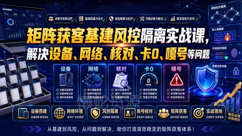 矩阵获客基建风控隔离实战课,解决设备、网络、核对、卡0、嘎号等问题