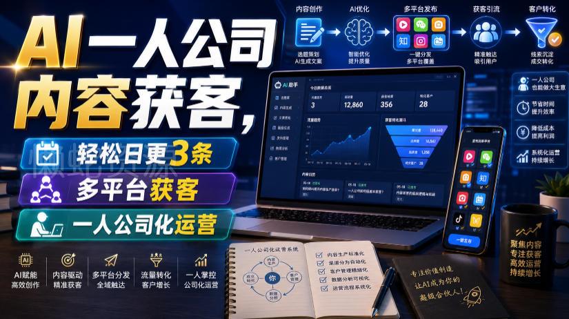 AI一人公司内容获客,轻松日更3条,多平台获客,一人公司化运营(更新)