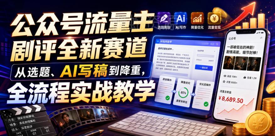 公众号流量主剧评全新赛道，从选题、AI写稿到降重，全流程实战教学