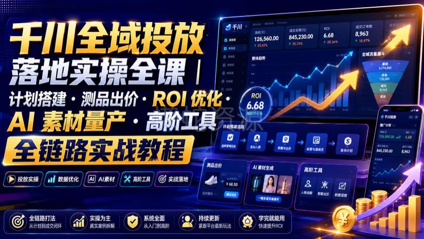 千川全域投放落地实操全课|计划搭建・测品出价・ROI优化・AI素材量产・高阶工具全链路实战教程