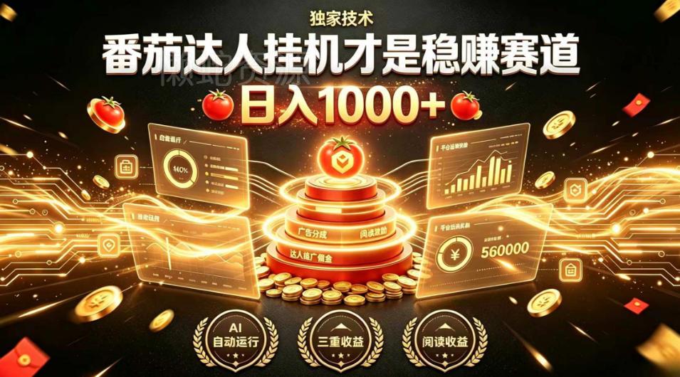 别再瞎找副业!番茄达人挂G才是稳賺赛道,日入1000+,全程傻瓜式操作,可矩阵放大【揭秘】
