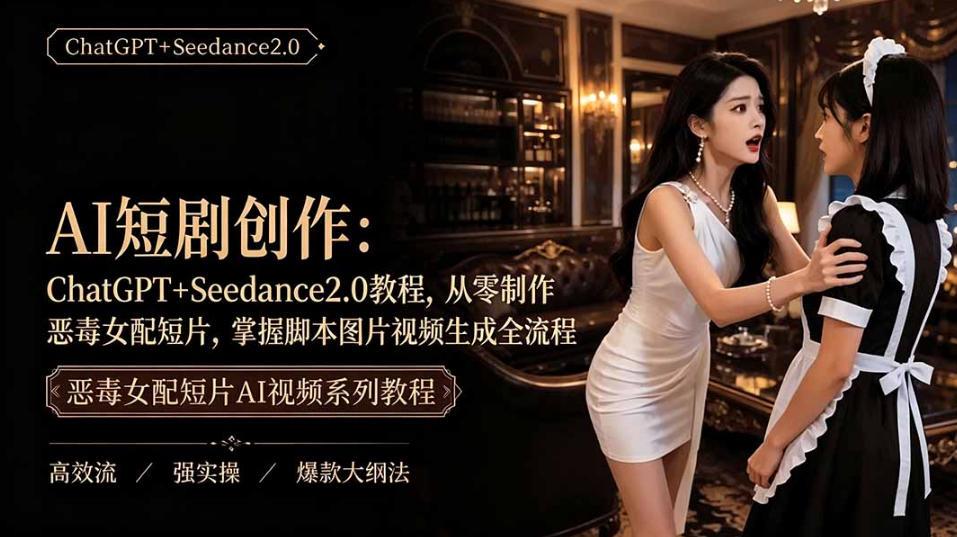 AI短剧从零创作实战课｜ChatGPT脚本撰写+Seedance2.0视频生成，恶毒女配短剧全流程教程