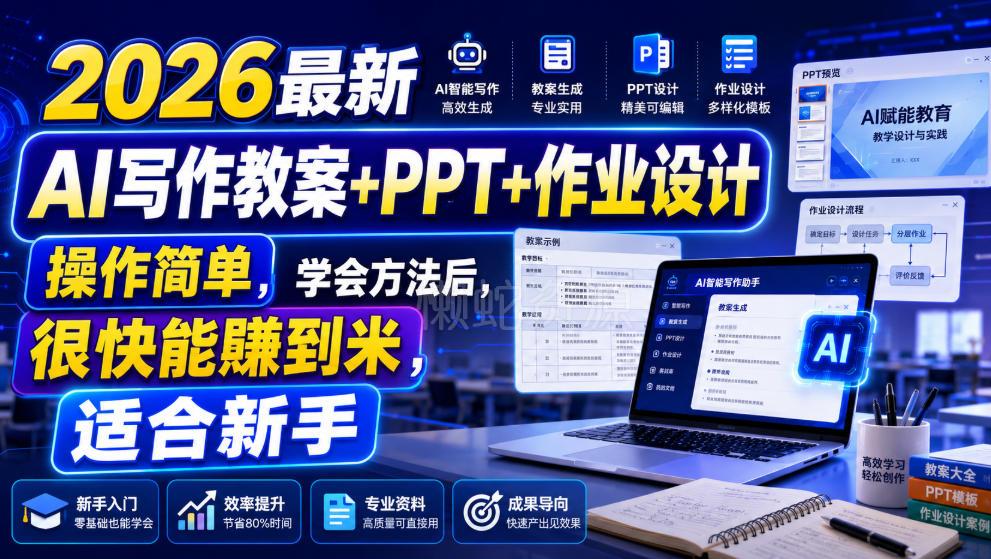 2026最新AI写作教案+PPT+作业设计，操作简单，学会方法后，很快能賺到米，适合新手