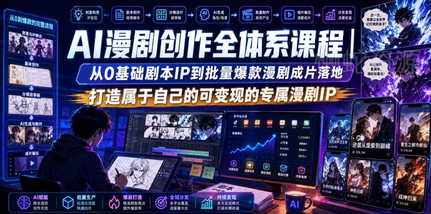 AI漫剧创作全体系课程|从0基础剧本IP到批量爆款漫剧成片落地,打造属于自己的可变现的专属漫剧IP
