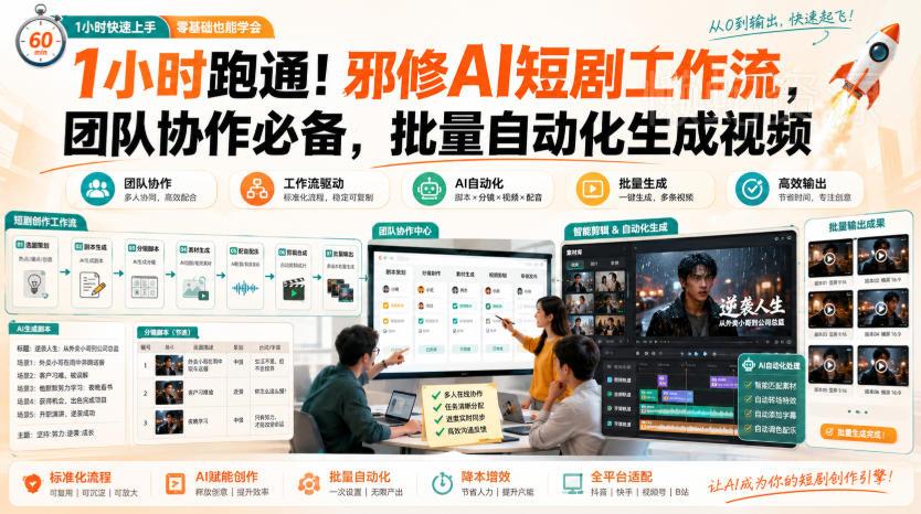 1小时跑通!邪修AI短剧工作流,团队协作必备,批量自动化生成视频