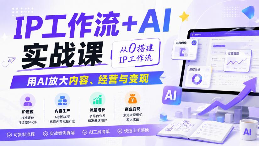 IP工作流+AI实战课，从0搭建IP工作流，用AI放大内容、经营与变现