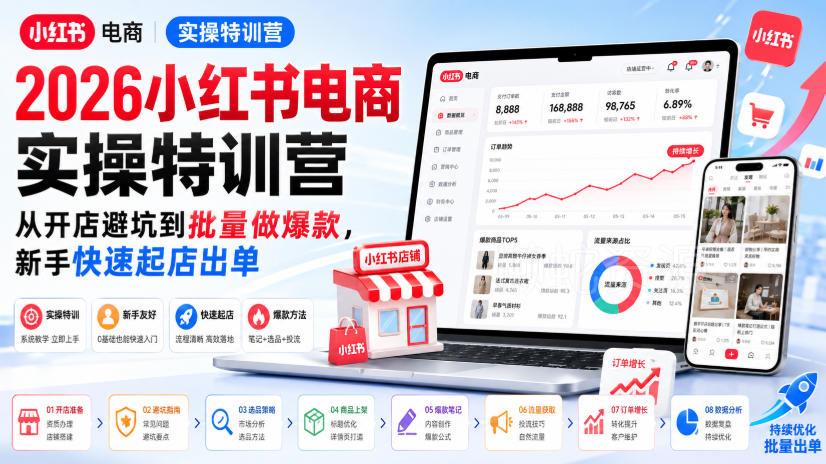 2026小红书电商实操特训营,从开店避坑到批量做爆款,新手快速起店出单