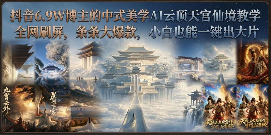 抖音6.9W博主的中式美学AI云顶天宫仙境教学，全网刷屏，条条大爆款，小白也能一键出大片