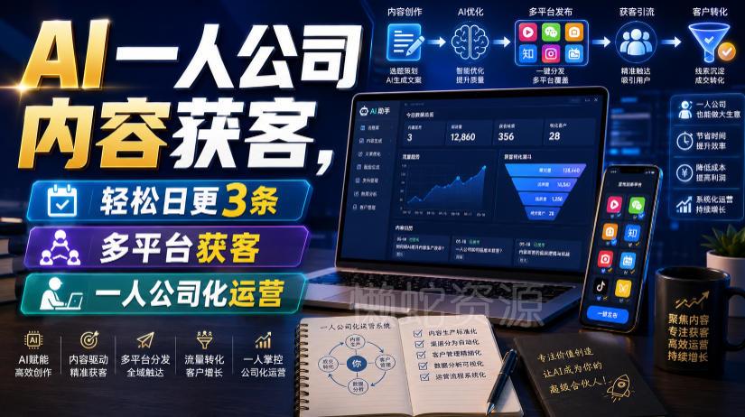 AI一人公司内容获客，轻松日更3条，多平台获客，一人公司化运营（更新0827）