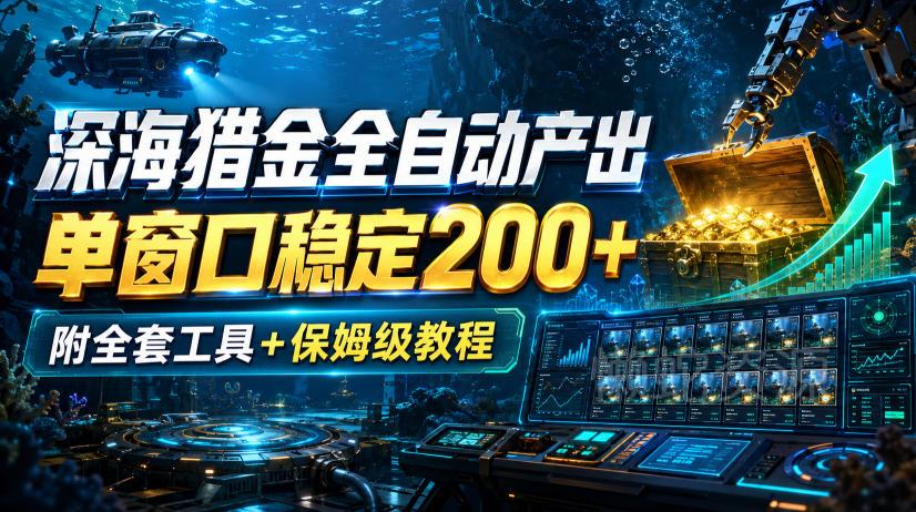 深海猎金全自动产出,单窗口稳定200+,附全套工具+保姆级教程【揭秘】