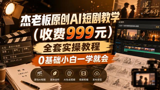 杰老板原创AI短剧教学(收费999元),全套实操教程,0基础小白一学就会,非搬运技术