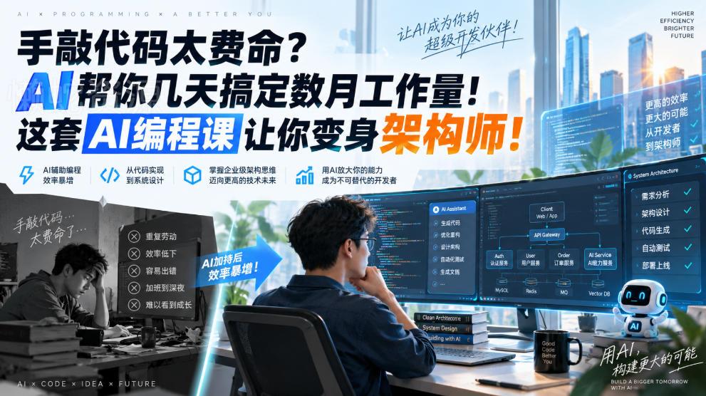 手敲代码太费命?AI帮你几天搞定数月工作量!这套AI编程课让你变身架构师!【原创双语字幕】