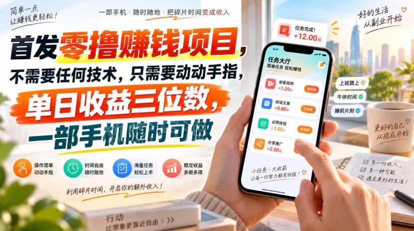 首发零撸賺钱项目,不需要任何技术,只需要动动手指,单日收益三位数,一部手机随时可做【揭秘】