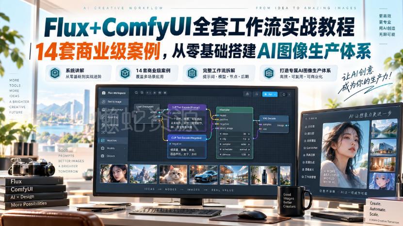 Flux+ComfyUI全套工作流实战教程｜14套商业级案例，从零基础搭建AI图像生产体系