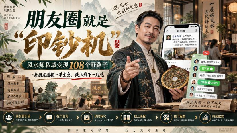 朋友圈就是“印钞机”,风水师私域变现108个野路子,一条朋友圈换一单生意,线上线下一起吃【文档】