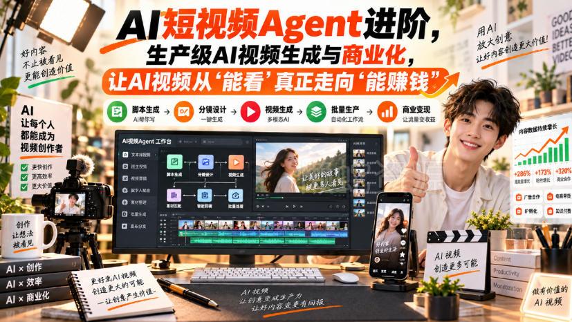 AI短视频Agent进阶,生产级AI视频生成与商业化,让AI视频从”能看”真正走向”能賺钱”