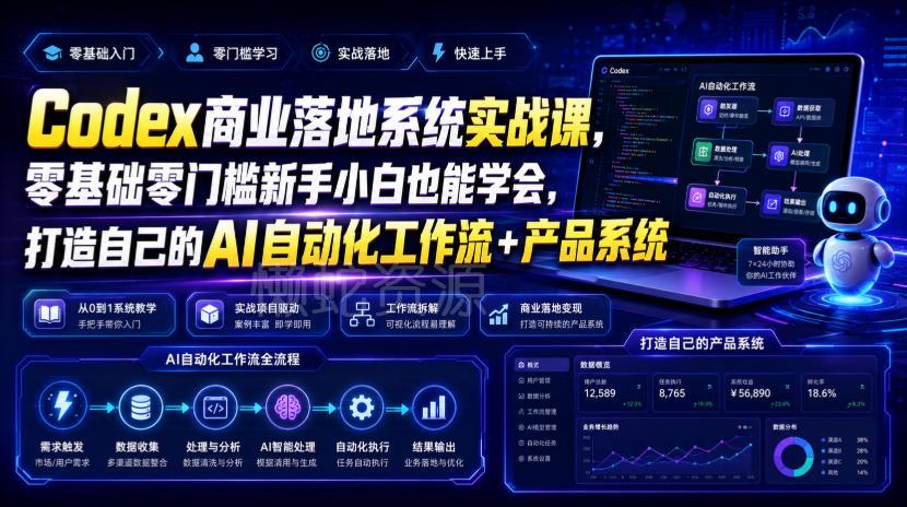 Codex商业落地系统实战课,零基础零门槛新手小白也能学会,打造自己的AI自动化工作流+产品系统(更新)