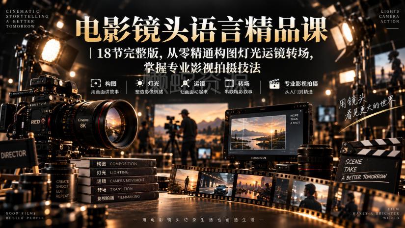 电影镜头语言精品课|18节完整版,从零精通构图灯光运镜转场,掌握专业影视拍摄技法