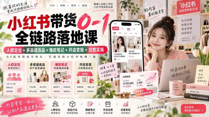 小红书带货0-1全链路落地课|人群定位+多渠道选品+爆款笔记+开店变现完整实操