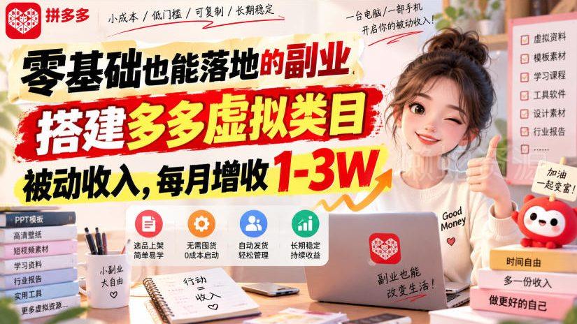 零基础也能落地的副业,搭建多多虚拟类目被动收入,每月增收1-3W【揭秘】