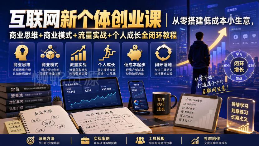 互联网新个体创业课|从零搭建低成本小生意,商业思维+商业模式+流量实战+个人成长全闭环教程(更新0922)