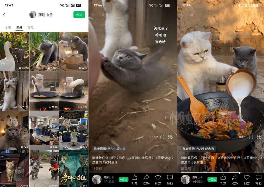 猫咪慢生活短视频教学,AI搞笑萌宠赛道,视频号分成+精选独家+伙伴计划+商单收徒等多种变现方式