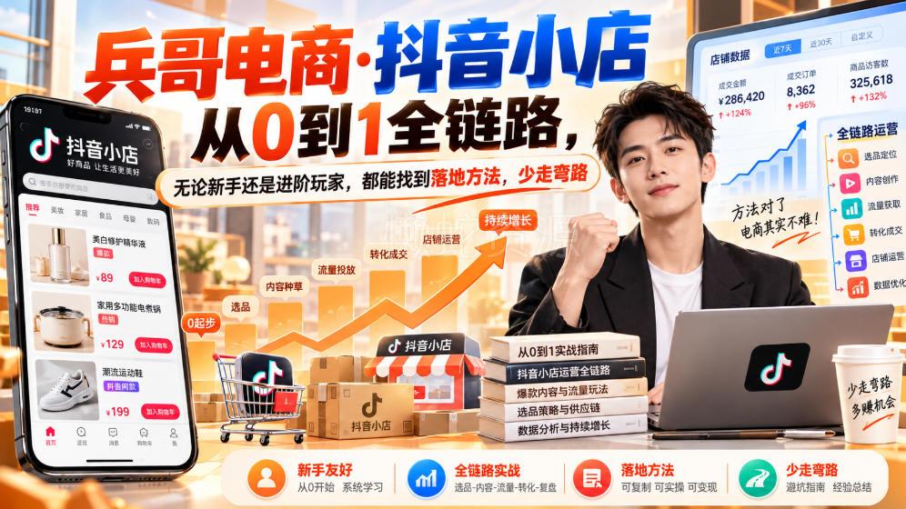 【无水印】兵哥电商·抖音小店从0到1全链路,无论新手还是进阶玩家,都能找到落地方法,少走弯路(更新9月)